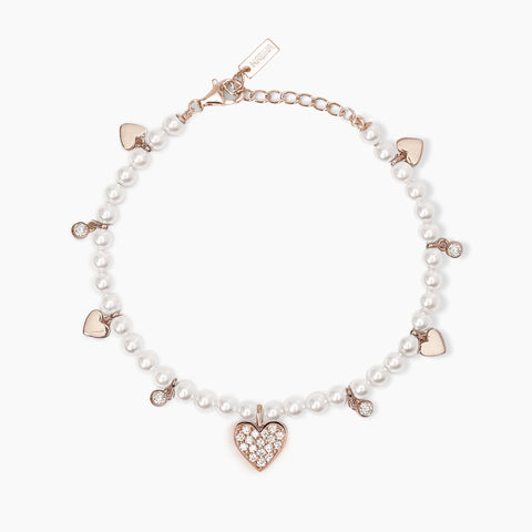 MABINA BRACCIALE PERLE E CUORI ROSE' 533735