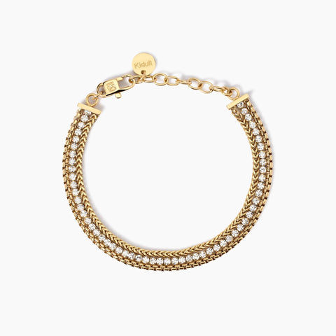 BRACCIALE DORATO CON DUE CATENE E TENNIS 831026