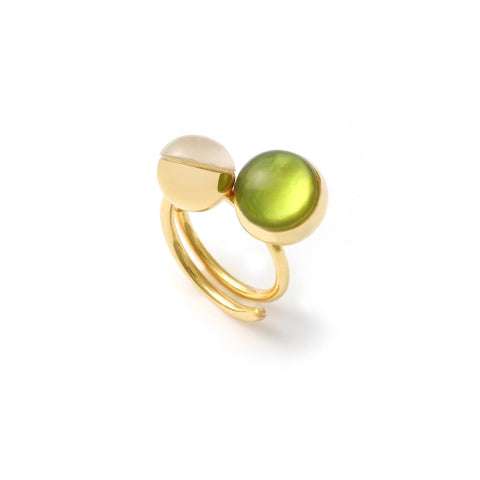 ANELLO GEA CON QUARZO E CRISTALLO VERDE 6512