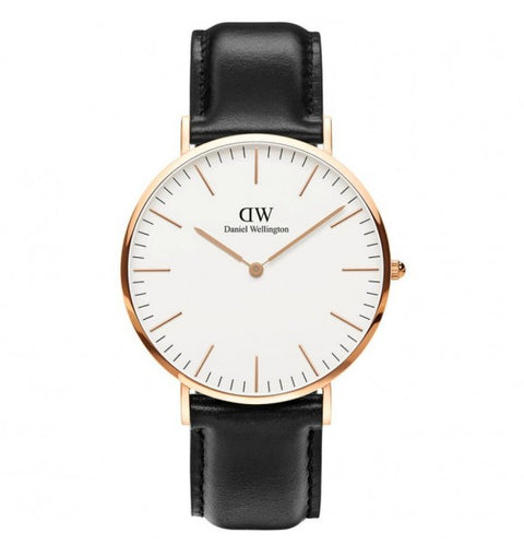 DANIEL WELLINGTON OROLOGIO IN PELLE NEROROS FONDO BIANCO 40MM DW00100007