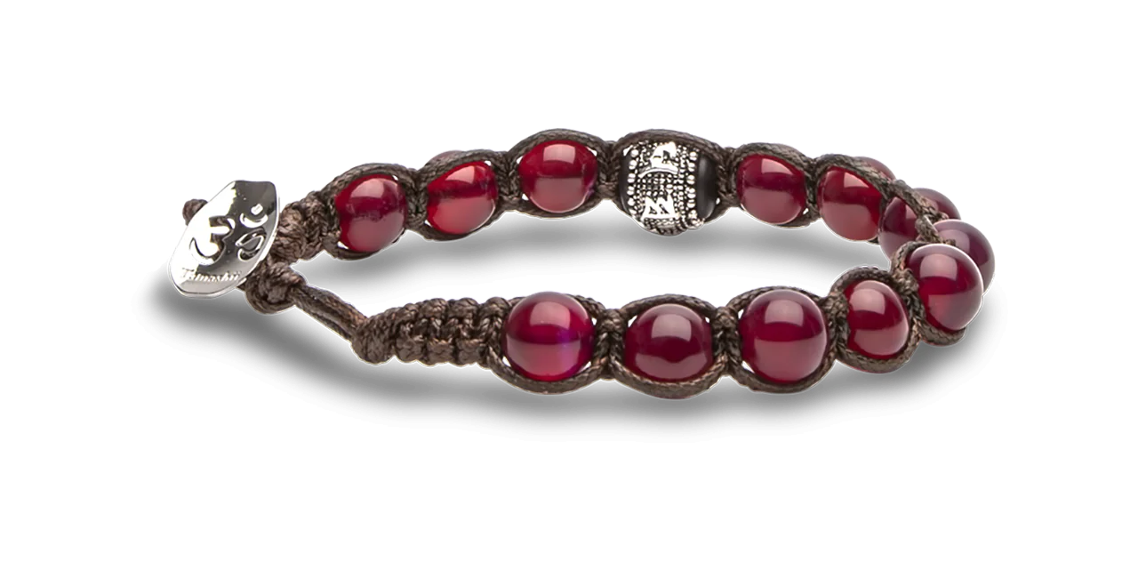 Bracciale Unisex Tibetano Tamashii In Pietra Naturale Granato, Cordoncino Regolabile, Autentico Con Certificato