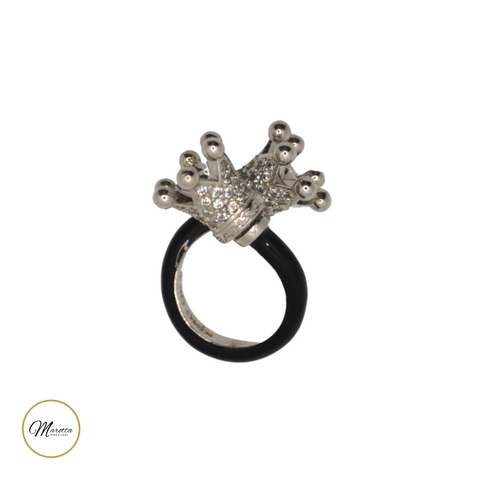 AZHAR DOUBLE CROWN RING IN 925 SILVER WITH WHITE STONES AZ7