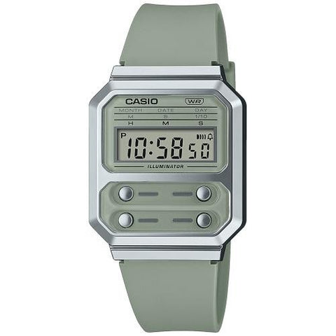CASIO DIGITAL WATCH GREEN STEEL CASE A100WEF3AEF 