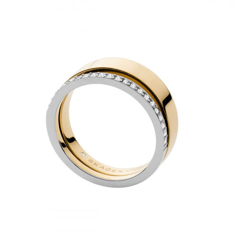 SKAGEN DOUBLE BAND RING GOLD AND SWAROSKI