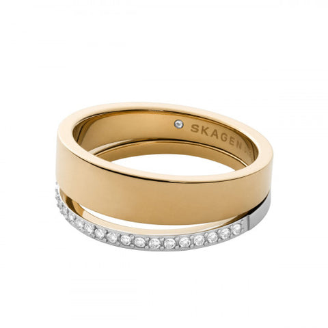 SKAGEN DOUBLE BAND RING GOLD AND SWAROSKI